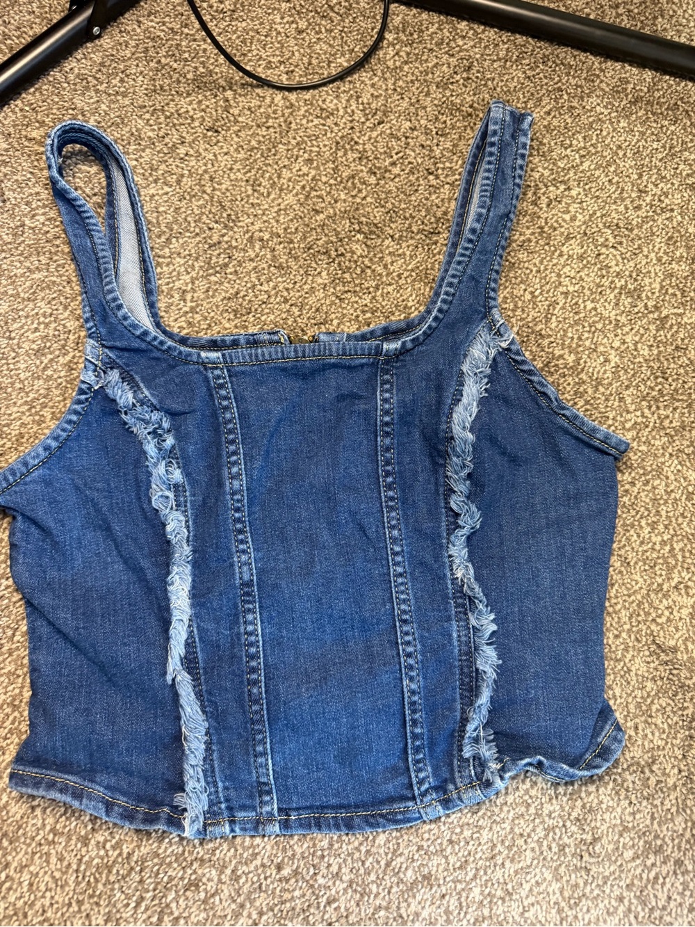 Lee Women's Blue Denim Frayed- Trim Camisole